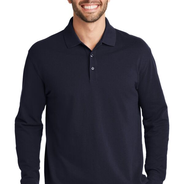 100% Cotton Long Sleeve Polo - Embroidered left chest logo & ribbon on sleeve Thumbnail
